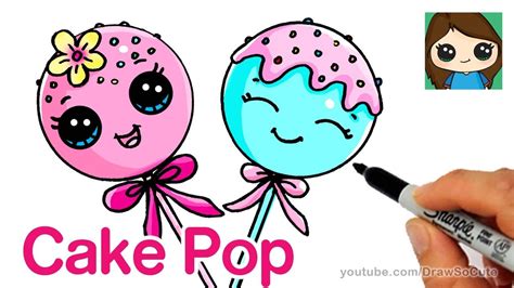 How To Draw Cake Pop Easy Cute Cartoon Food Cake Drawing Cute Food