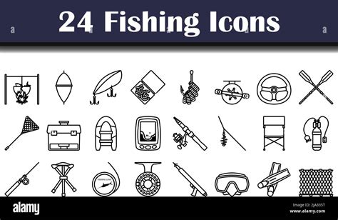 Fishing Icon Set Bold Outline Design With Editable Stroke Width