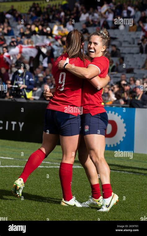 Englands Claudia Macdonald Celebrates Scoring The Opening Try During