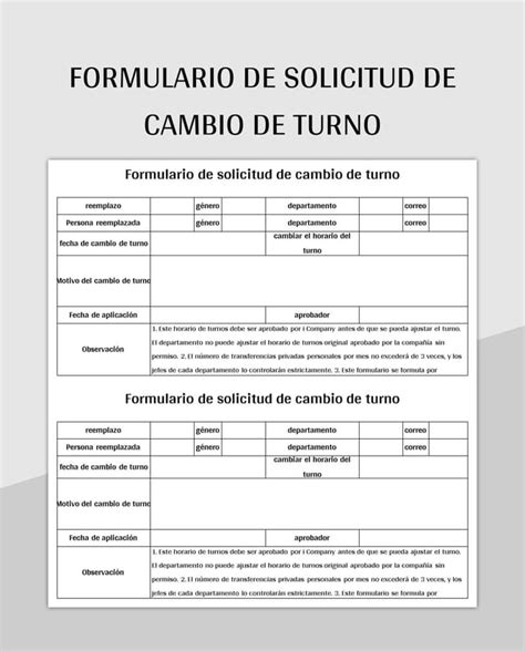 Plantilla De Formato Excel Formulario De Solicitud De Cambio De Turno Y