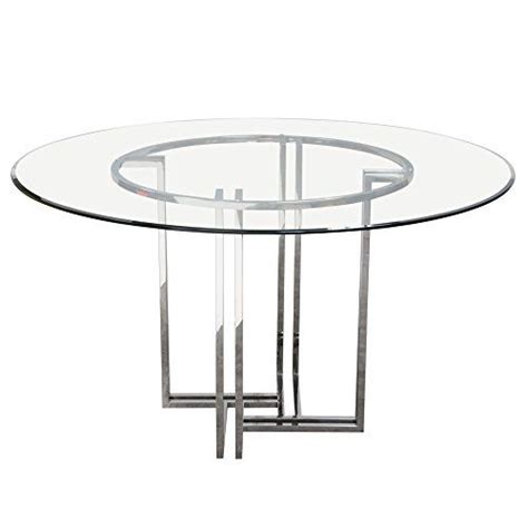 Polished Stainless Steel Round Dining Table With Clear Glass Top