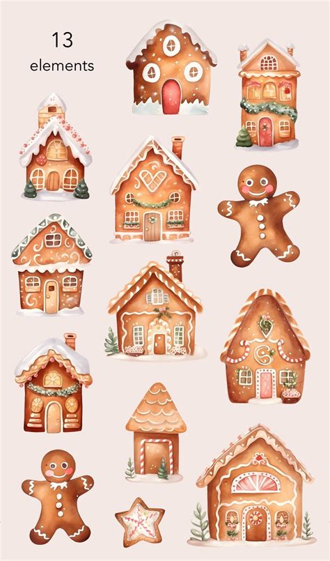 Ginger Bread Clipart Watercolor Gingerbread Clip Art Etsy