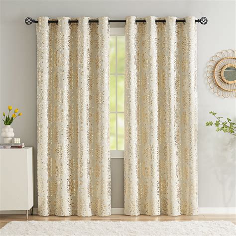 Exultantex Natural Blackout Curtain For Bedroom Thermal Insulated Sparking Metallic Flower