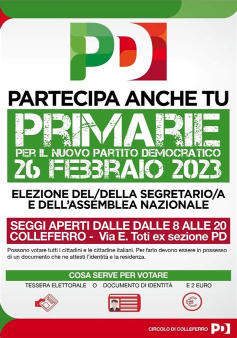 Colleferro Primarie Pd Domani 26 Febbraio Dove E Come Votare