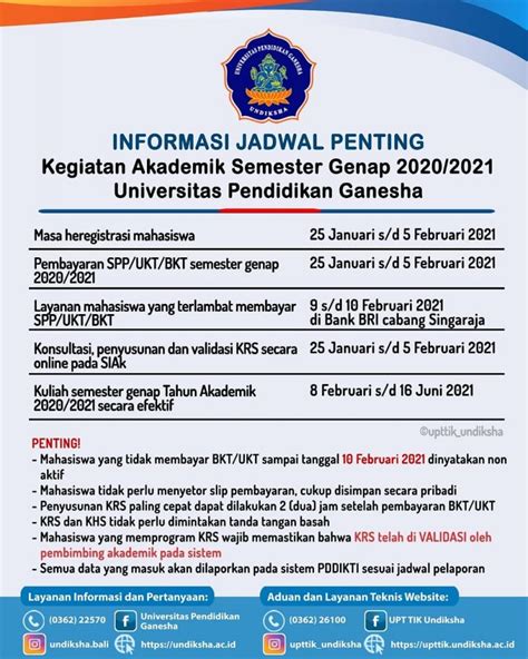 Informasi Jadwal Penting Kegiatan Akademik Semester Genap 20202021 Universitas Pendidikan