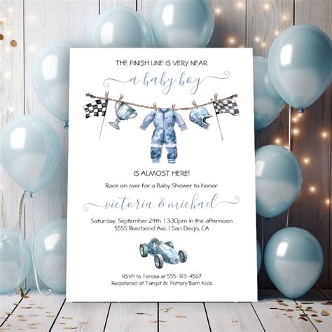 Car Racing Boy Clothesline Baby Shower Invitation Zazzle In