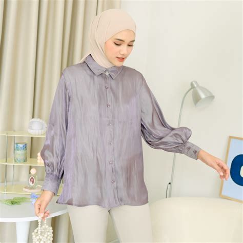 Jual Mayoutfit Feeza Shimmer Shirt Kemeja Basic Wanita Satin Shimmer