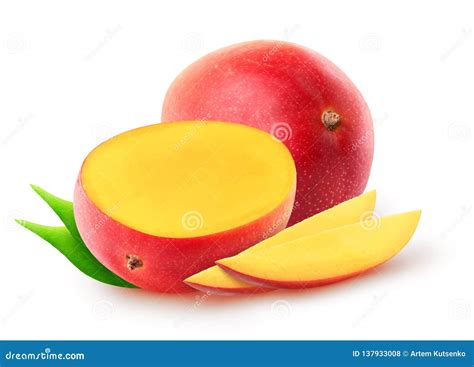 Isolated Mango Fruits Whole Half And Slices With Leaves Isolated On