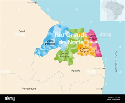 Brazil state Rio Grande do Norte administrative map showing ...