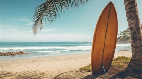 Premium Ai Image Surfboard And Palm Tree On Beach