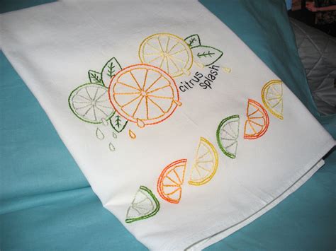 Citrus Splash Hand Embroidered Flour Sack Dish Towel Lemon Lime And