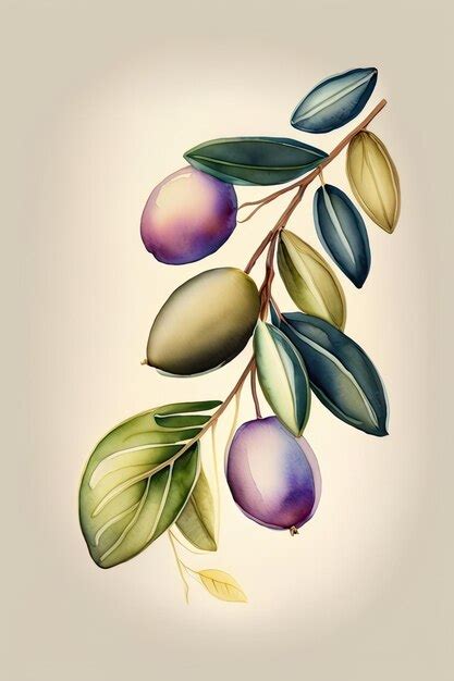 Premium Ai Image Watercolor Olive Branch With Olives