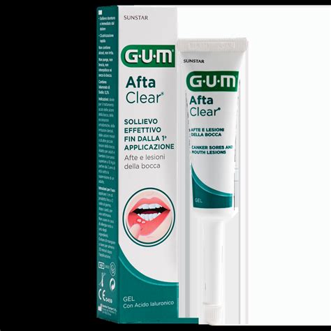 Gel AftaClear GUM Sunstar Piaghe Ulcere Mucosa Lingua Gengive Palato