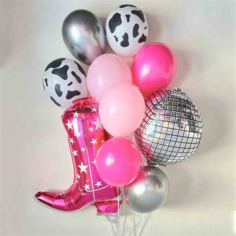 Disco Queen Theme Pink Cowgirl Balloon Bouquet Complete With A Pink