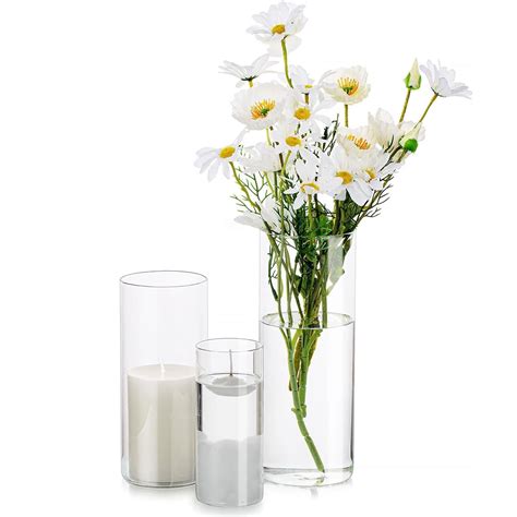 Sziqiqi Set Of Clear Glass Cylinder Vases M L Xl Candle Holders