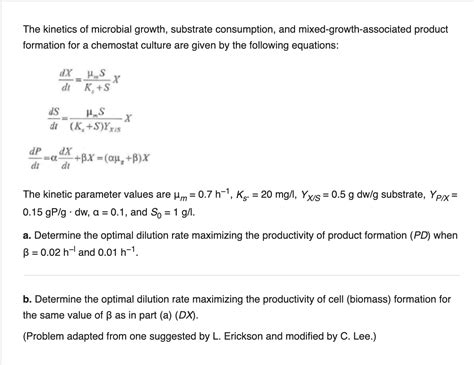 Solved The Kinetics Of Microbial Growth Substrate Chegg