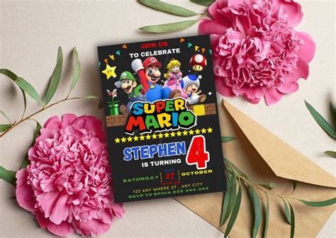 Editable Super Mario Birthday Invitation Superhero Mario Digital