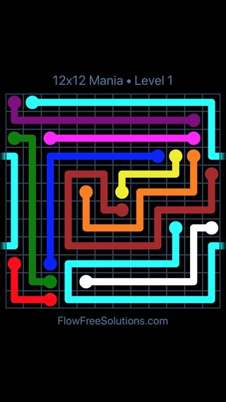 Flow Free Warps 12x12 Mania Level 1 Puzzle Solution And Answer Flow