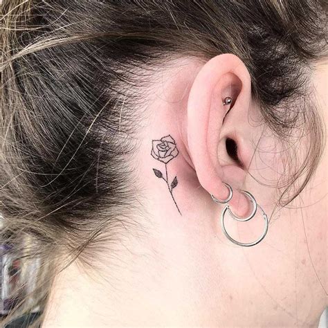 Rose Behind The Right Ear Inked By Femme Fatale Tattoo Rose Tattoo Behind Ear Behind Ear