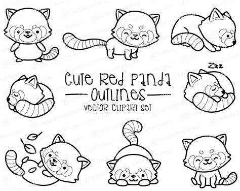 Premium Vector Clipart Kawaii Red Panda Outlines Cute Red Etsy