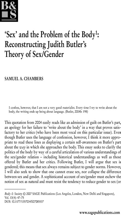 Sex And The Problem Of The Body Reconstructing Judith Butlers