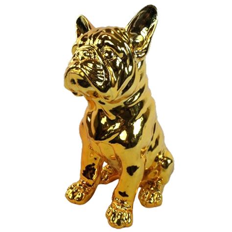 Statue en résine bouledogue Français assis doré chromé 31 cm Pr