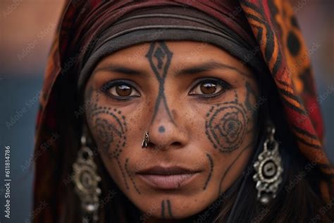 Berber Amazigh Woman With Traditional Moroccan Face Tattoos