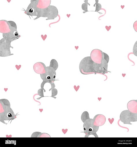 Seamless Cute Mice Pattern Vector Watercolor Mouse Background For Kids