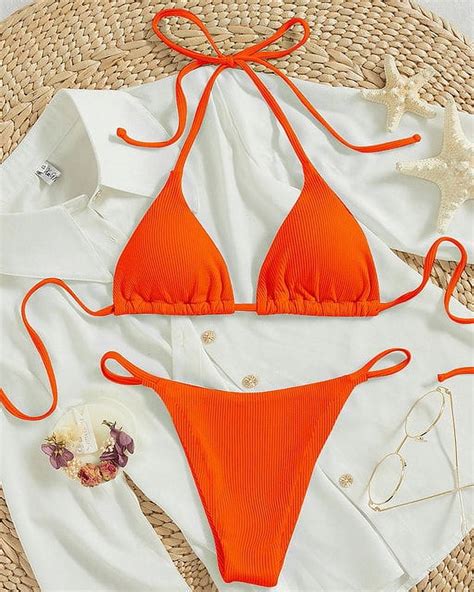 Colors Women Sexy Simple Solid Halter Bikini Swimsuit High Waisted