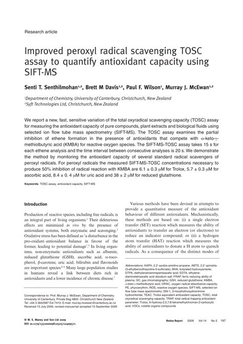 PDF Improved Peroxyl Radical Scavenging TOSC Assay To Quantify