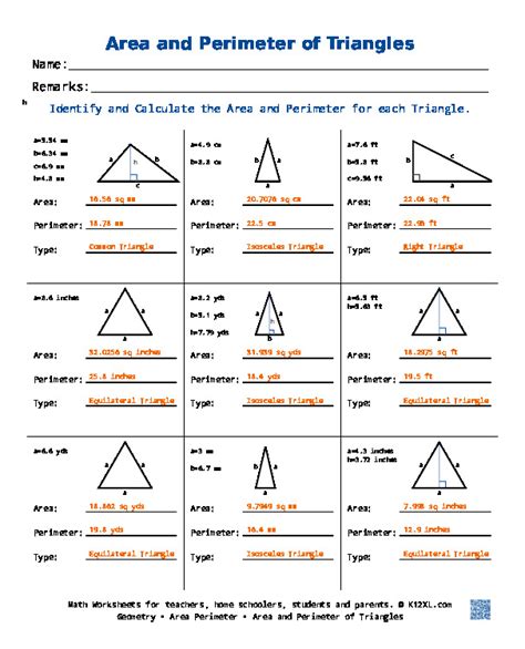 Perimeter Of A Triangle Worksheet