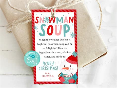 Printable Snowman Soup Hot Chocolate Gift Tag Christmas Hot Cocoa Snowman Soup Instructions