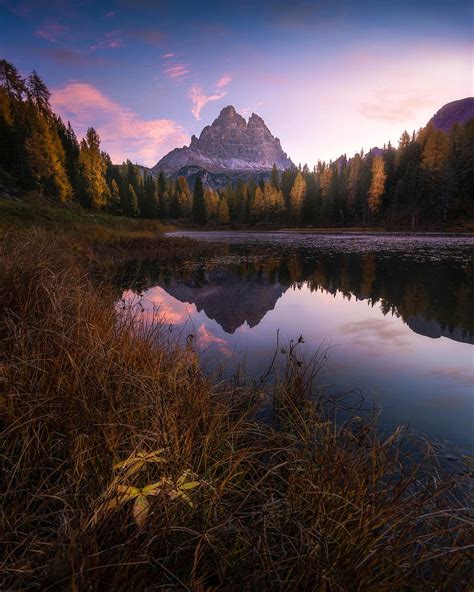 Dolomiti Italy Autumn Lago Antorno Landscape Untuk Tablet Pc Dan