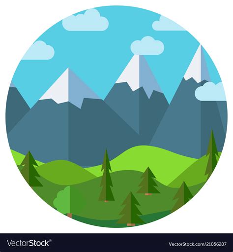 Cartoon mountain landscape in circle Royalty Free Vector