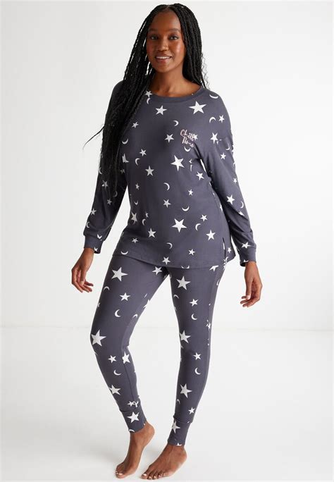 Womens Soft Touch Charcoal Star Pyjama Set Peacocks