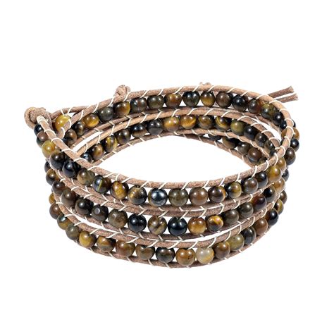 Natural Beauty Gemstones Crystal Triple Wrap Nude Leather Bracelet