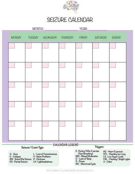 Printable Seizure Calendar Brett Clarine