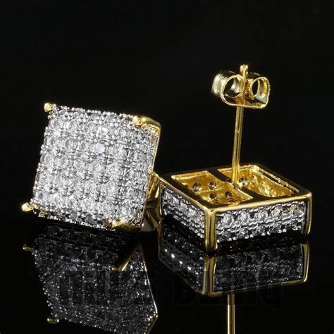 18k Gold Iced Square Stud Earrings Nivs Bling