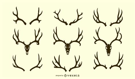 Deer Antler Silhouette Set Vector Download