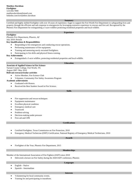 Firefighter Resume Examples Template Guide 20 Tips