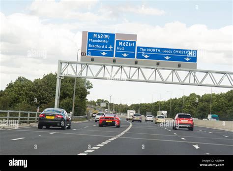 Uk Motorway Signs On Overhead Gantry Junction 42 Of The M1 Heading