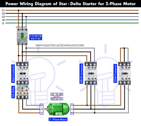 wiring diagram of star delta starter for 3 phase motor