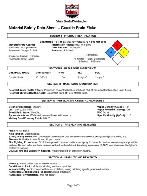 Msds Caustic Soda Naoh Pdf Toxicity Sodium Hydroxide 51 Off