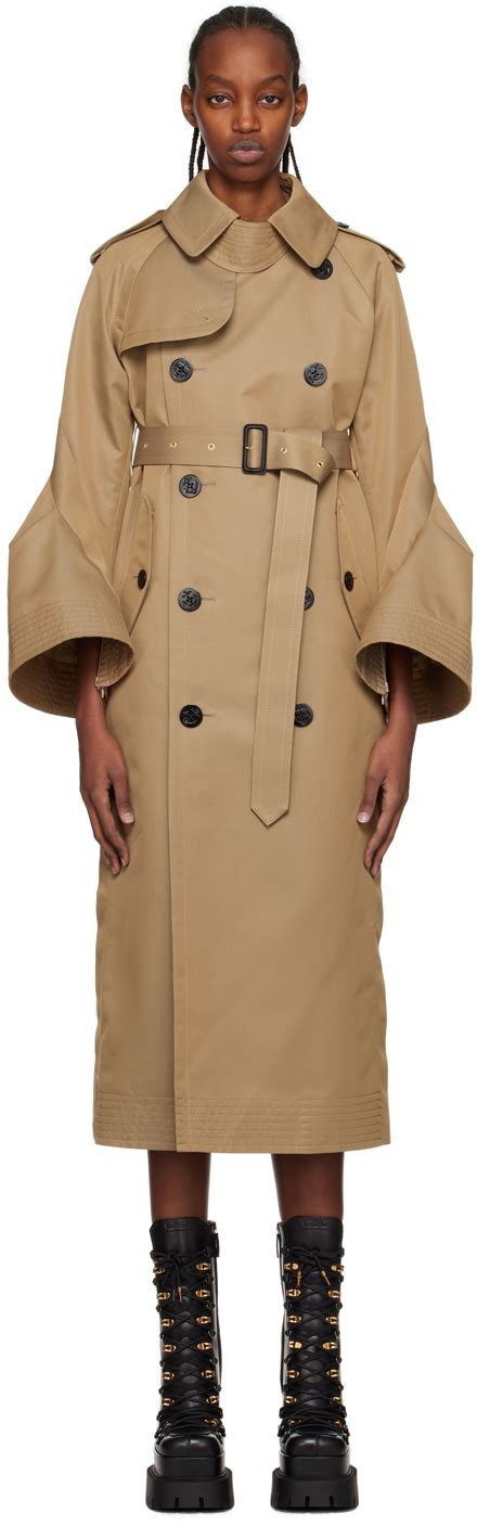 Sacai Beige Flared Cuff Trench Coat Ssense