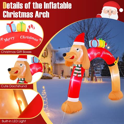 Tangkula 10 Ft Lighted Inflatable Christmas Dachshund Arch Blow Up Ch