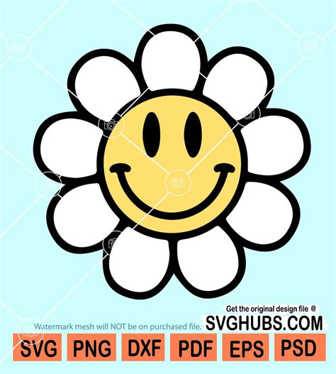 Retro Flower Smiley Svg Flower Smiley Face SVG Flower Face SVG