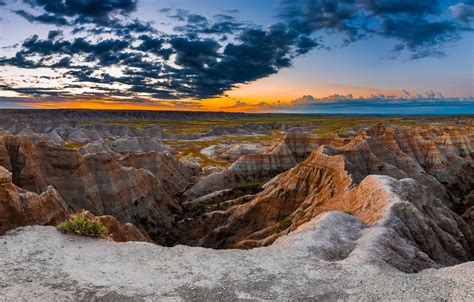 Wallpaper Sunrise Rocks Dawn Panorama Badlands National Park South