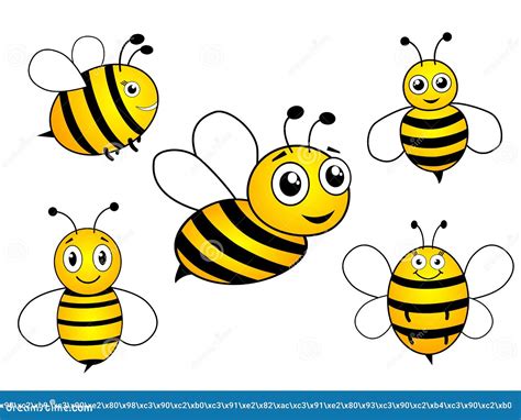 Conjunto De Abejas Felices De Dibujos Animados Varios Adorables Grupos