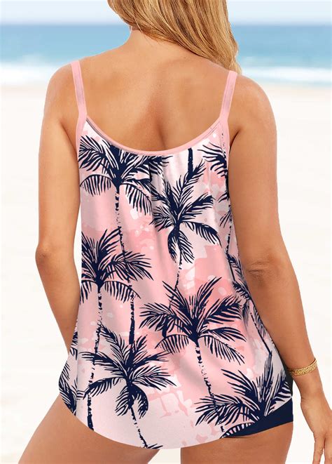 Bowknot Leaf Print Pink Tankini Top Modlily USD 37 98