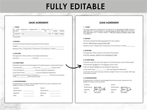 Simple One Page Lease Agreement Printable Rental Agreement Editable